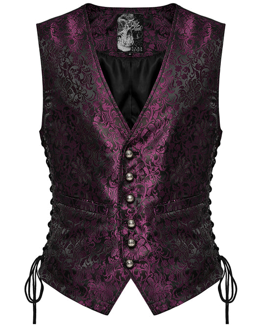 WY-1623MJM-BKRDM Mens Gothic Aristocrat Formal Jacquard Waistcoat Vest - Red