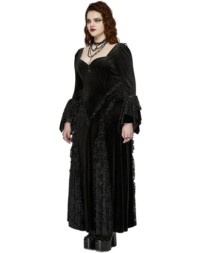 DQ-722LQF Plus Size Womens Gothic Embossed Velvet & Lace Courtesan Maxi Dress