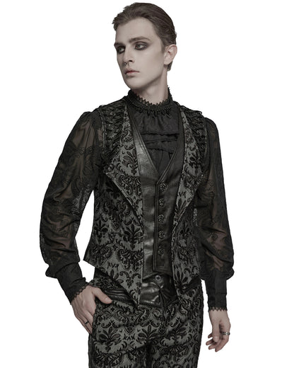 WY-1793MJM-BK-WHM Mens Gothic Aristocrat Houndstooth Damask Waistcoat Vest - Black & White