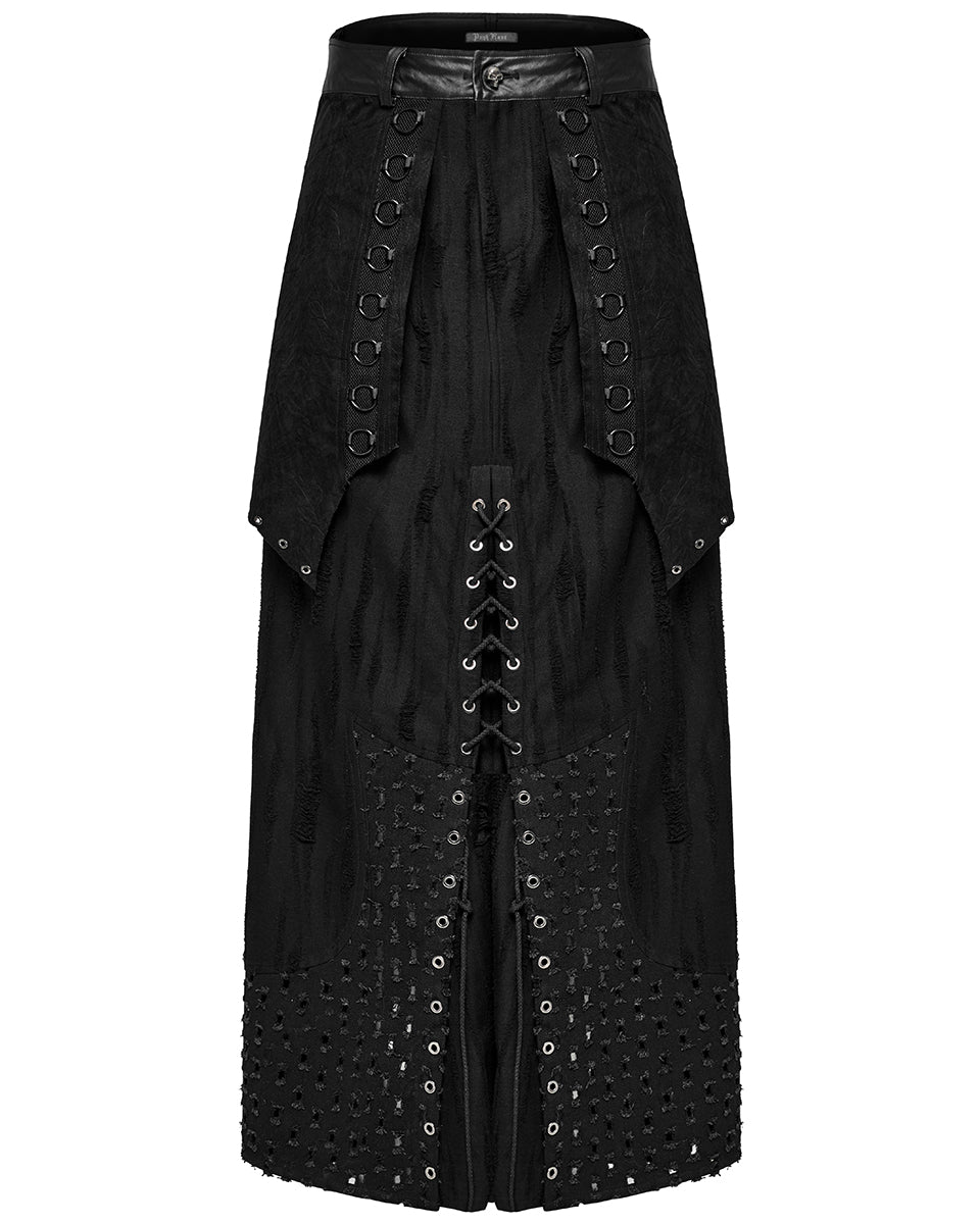 WQ-718BQM-BKM Mens Industrial Apocalyptic Punk Long Kilt Skirt