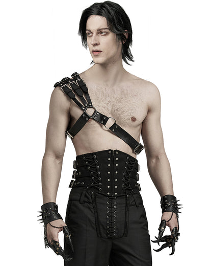 WS-636BDM-BKM Mens Apocalyptic Punk One Shoulder Strapping Harness - Faux Leather