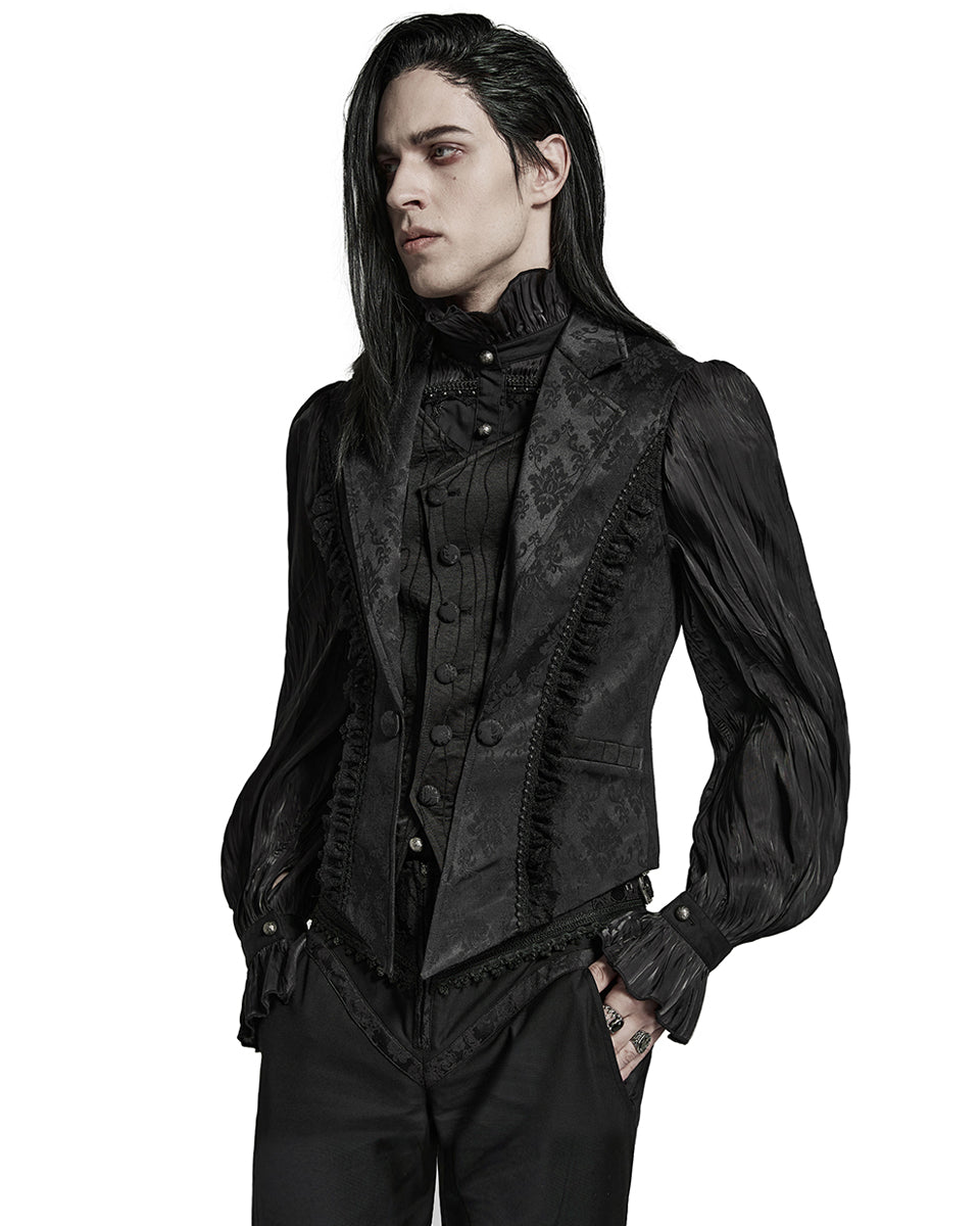 PR-Y1469-BKM Mens Dark Gothic Aristocrat Jacquard Waistcoat Vest - Victorian Damask