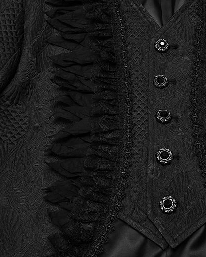 WY-1773XCM-BKM Mens Gothic Steampunk Embellished Jacquard Tail Coat Jacket