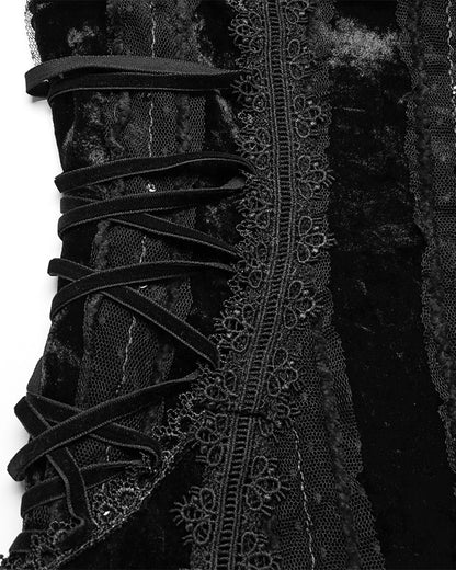 OQ=856LQF Daily Life Womens Long Gothic Crushed Velvet Applique Maxi Dress - Black