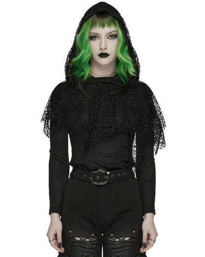 WT-1035TCF Womens Apocalyptic Wasteland Gothic Hooded Mesh Shawl Top