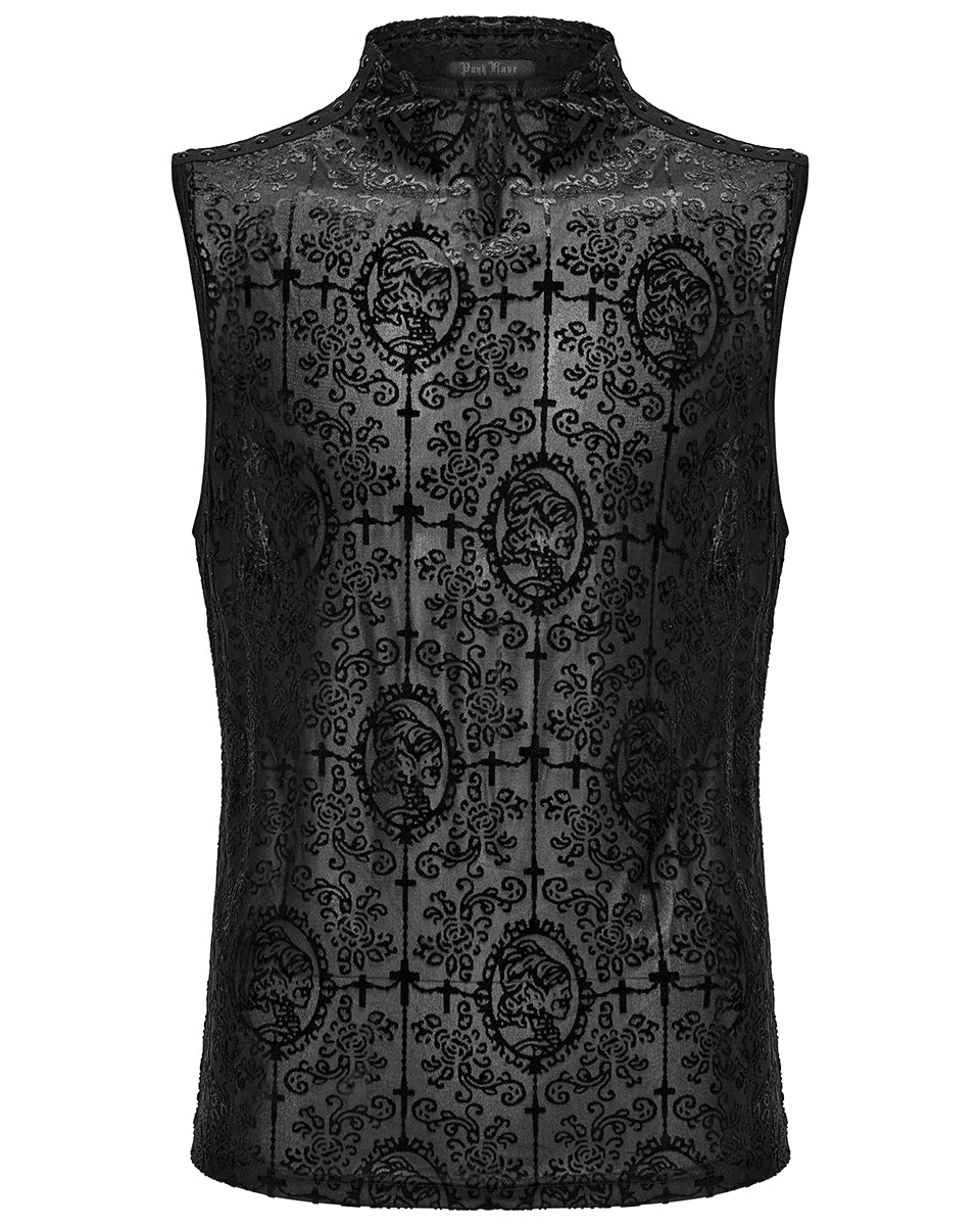 WT-909BXM-BKM Mens Gothic Skull Cameo Mesh Tank Top Vest