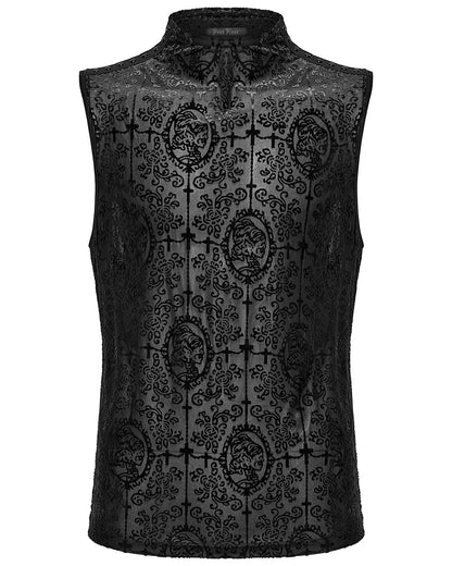 WT-909BXM-BKM Mens Gothic Skull Cameo Mesh Tank Top Vest