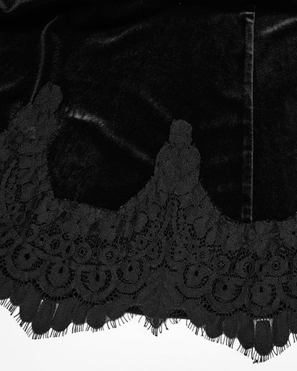 PR-OQ-844BQF-BKF Daily Life Womens Long Gothic Velvet Ruched Split Waist Skirt - Black