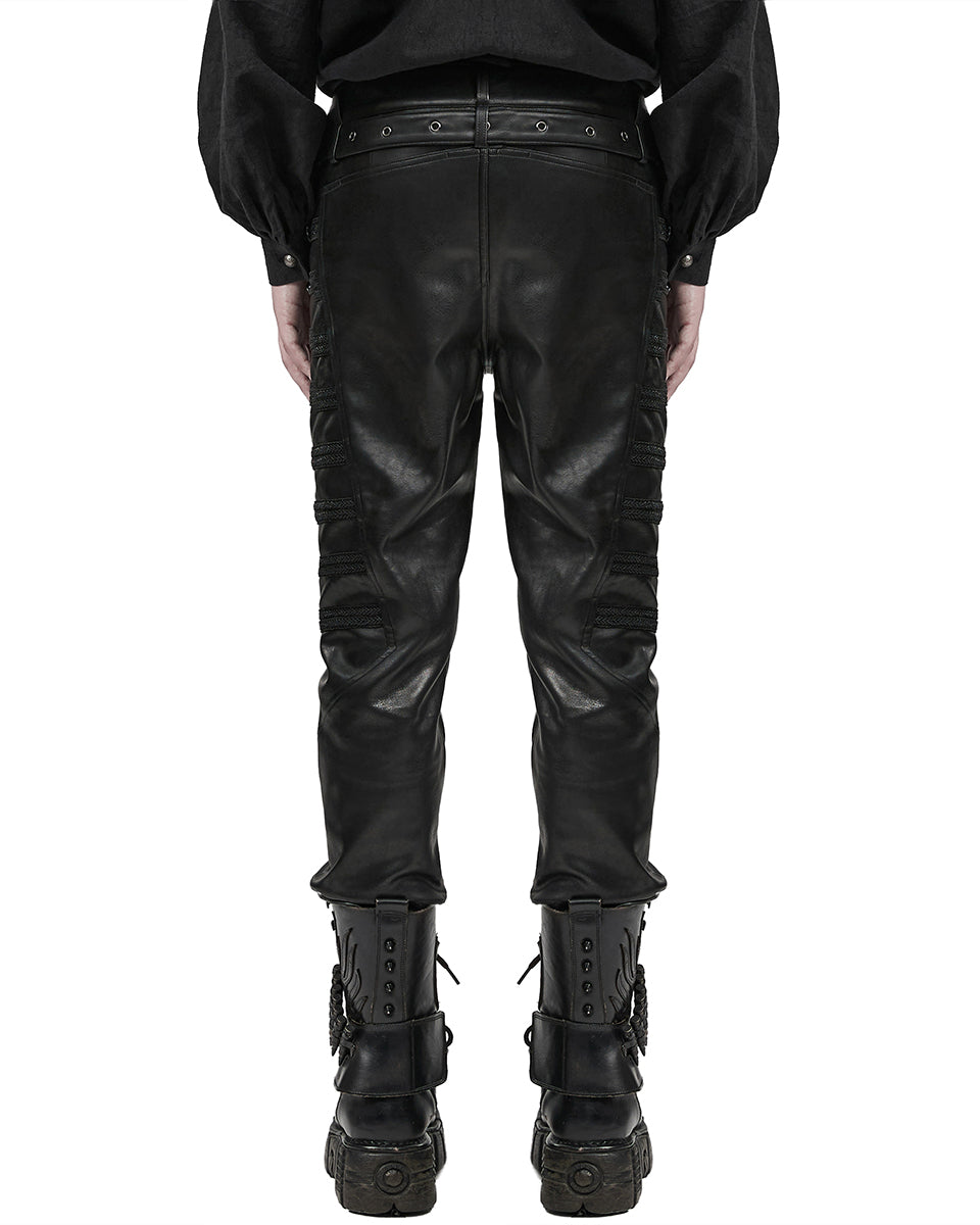 PR-WK-583PCM-BKM Black Parade Mens Faux Leather Military Pants