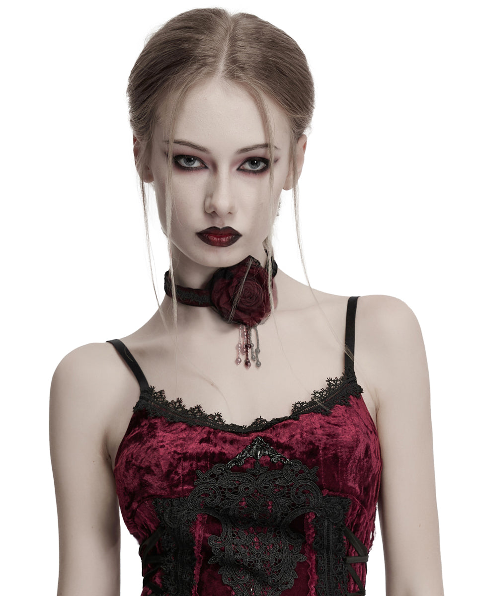 OS-760LHF Daily Life Womens Gothic Burning Rose Choker Collar Necklace - Red