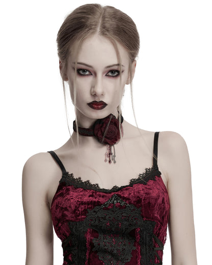 OS-760LHF Daily Life Womens Gothic Burning Rose Choker Collar Necklace - Red