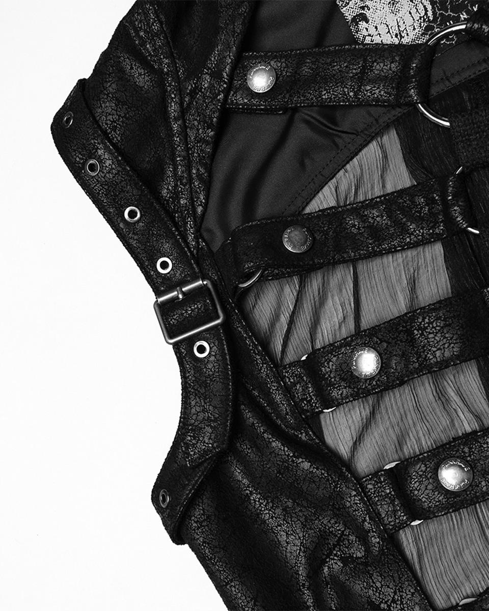 WY-1711MJF-BKF Womens Gothic Cyberpunk Hooded Harness Chiffon Cloak Cape