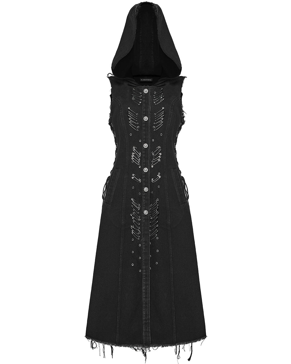 WY-1574MJF Womens Apocalyptic Wasteland Punk Long Hooded Sleeveless Vest Jacket