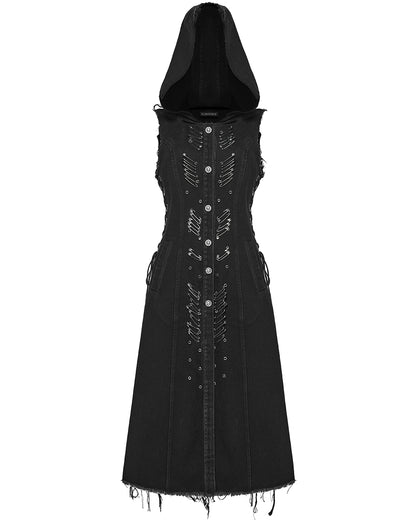 WY-1574MJF Womens Apocalyptic Wasteland Punk Long Hooded Sleeveless Vest Jacket