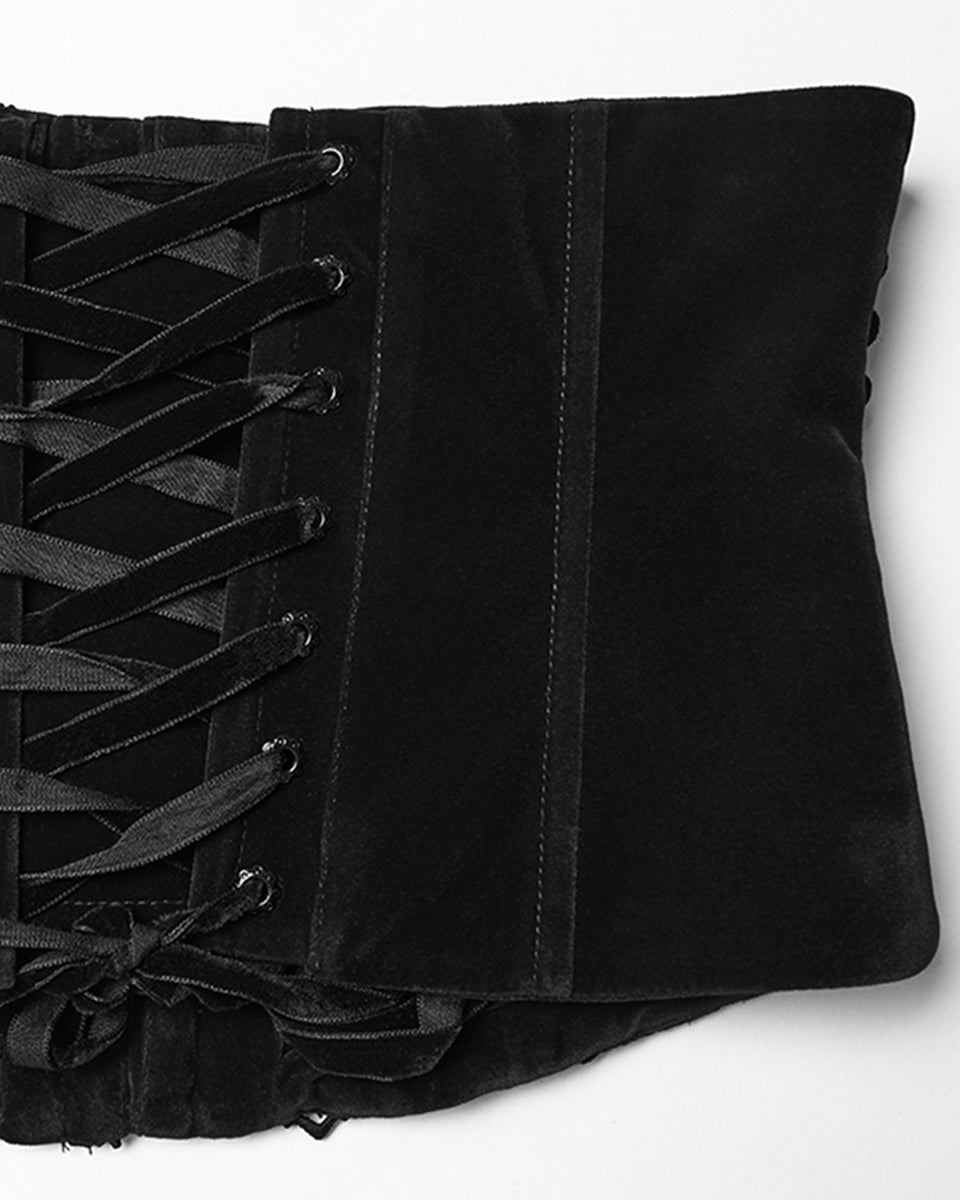 WS-790YDF Womens Baroque Gothic Rose Embroidered Velvet Cincher Corset - Black