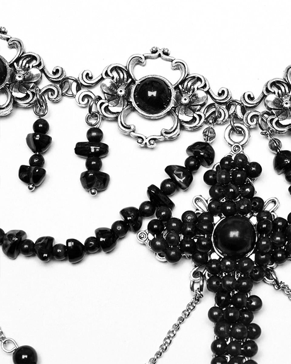 WS-781LHF-BKF Womens Gothic Beaded Crucifix Cross Necklace
