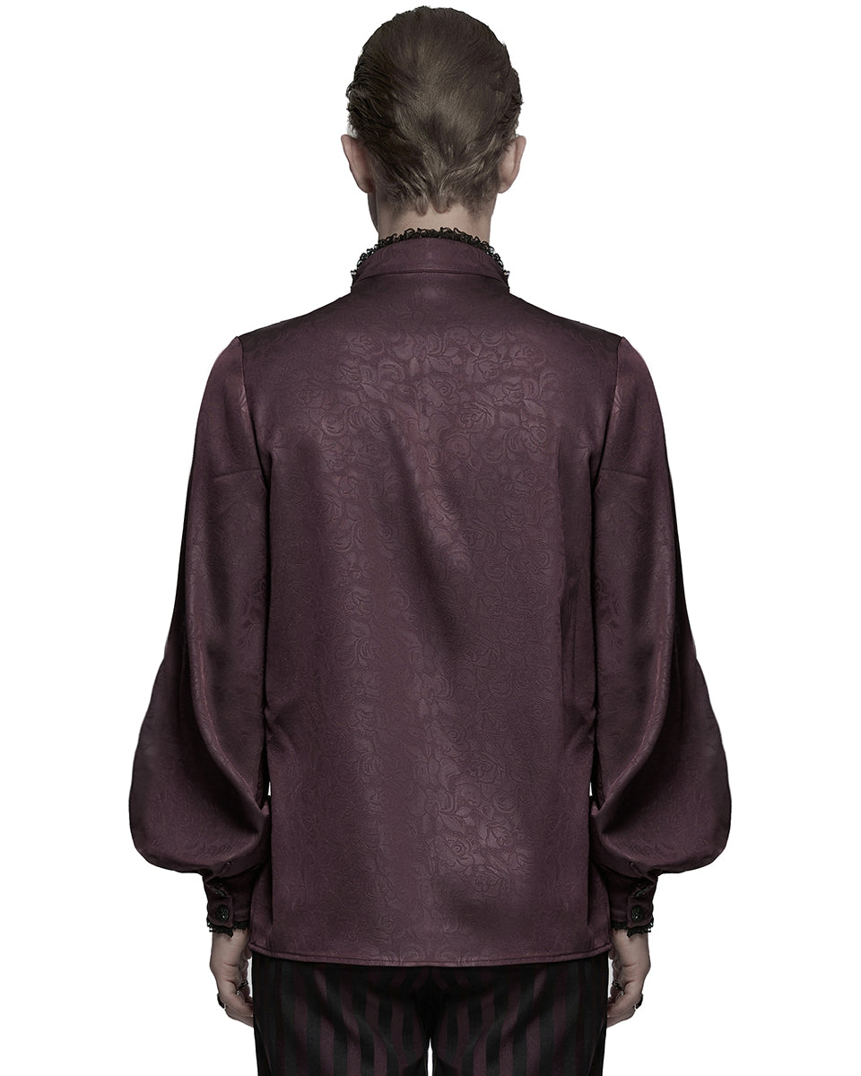 PR-WY-1785 Mens Gothic Embossed Print Lace-Up Pirate Shirt - Red