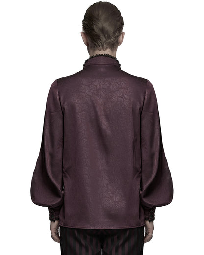 PR-WY-1785 Mens Gothic Embossed Print Lace-Up Pirate Shirt - Red