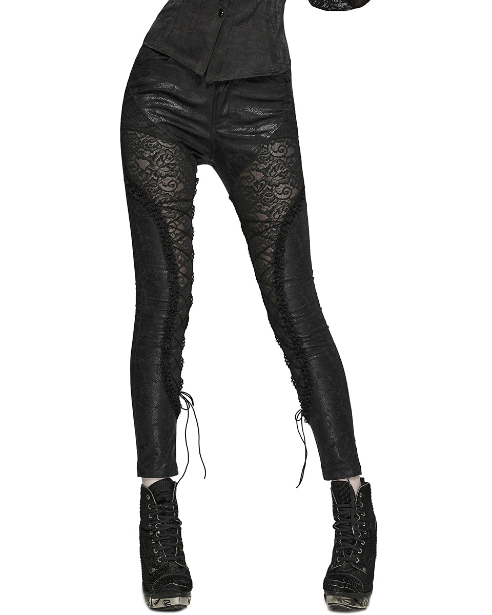 WK-622XCF Womens Dark Bohemian Gothic Lace Inset Paisley Leggings