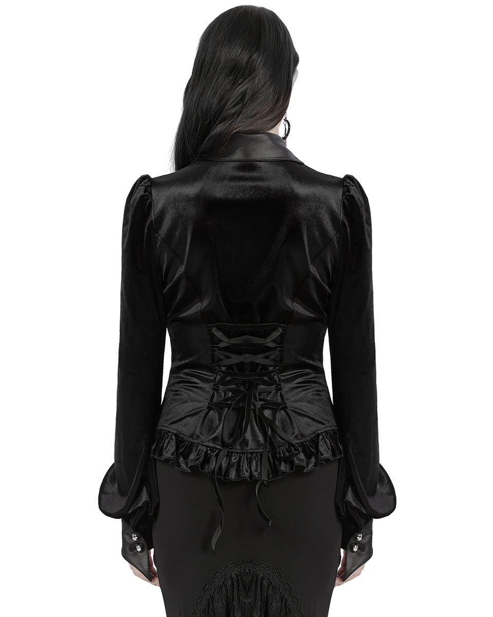 OY-1697DQF-BKF Daily Life Gothic Gradient Velvet Bat Collar Blouse Top - Black