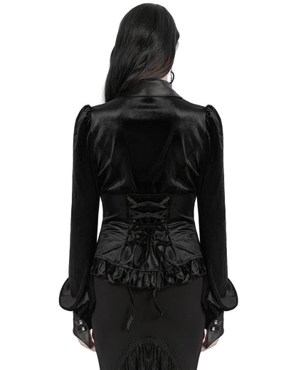 OY-1697DQF-BKF Daily Life Gothic Gradient Velvet Bat Collar Blouse Top - Black