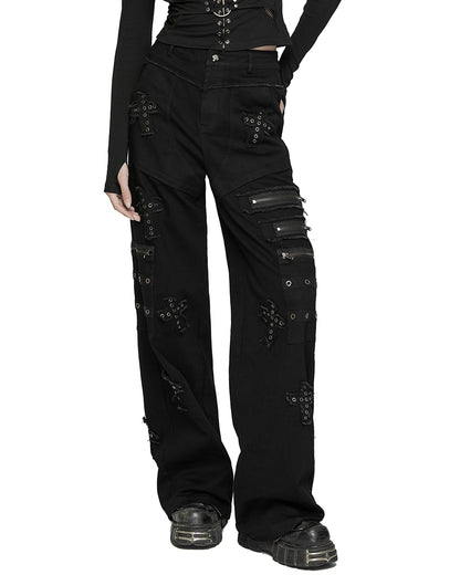 WK-658NCF Womens Apocalyptic Gothic Cut & Sew Crucifix Cargo Pants