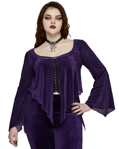 DY-1624XDF Plus Size Womens Gothic Layered Velvet & Mesh Tunic Top - Purple