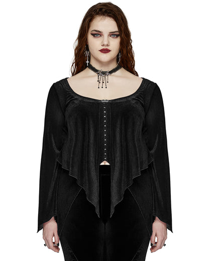 DY-1624XDF Plus Size Womens Gothic Layered Velvet & Mesh Tunic Top - Black