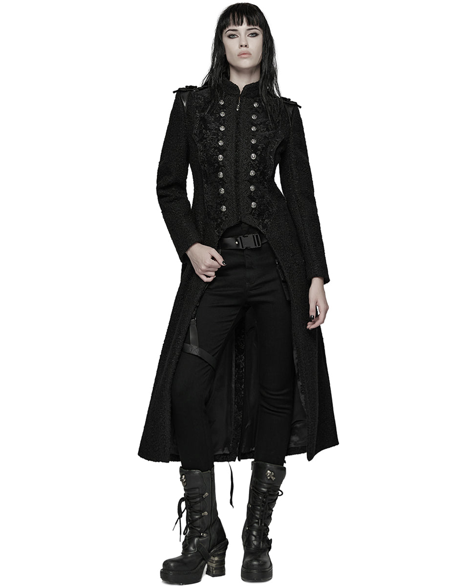WY-1827XCF Womens Long Gothic Aristocrat Woolen Winter Military Coat