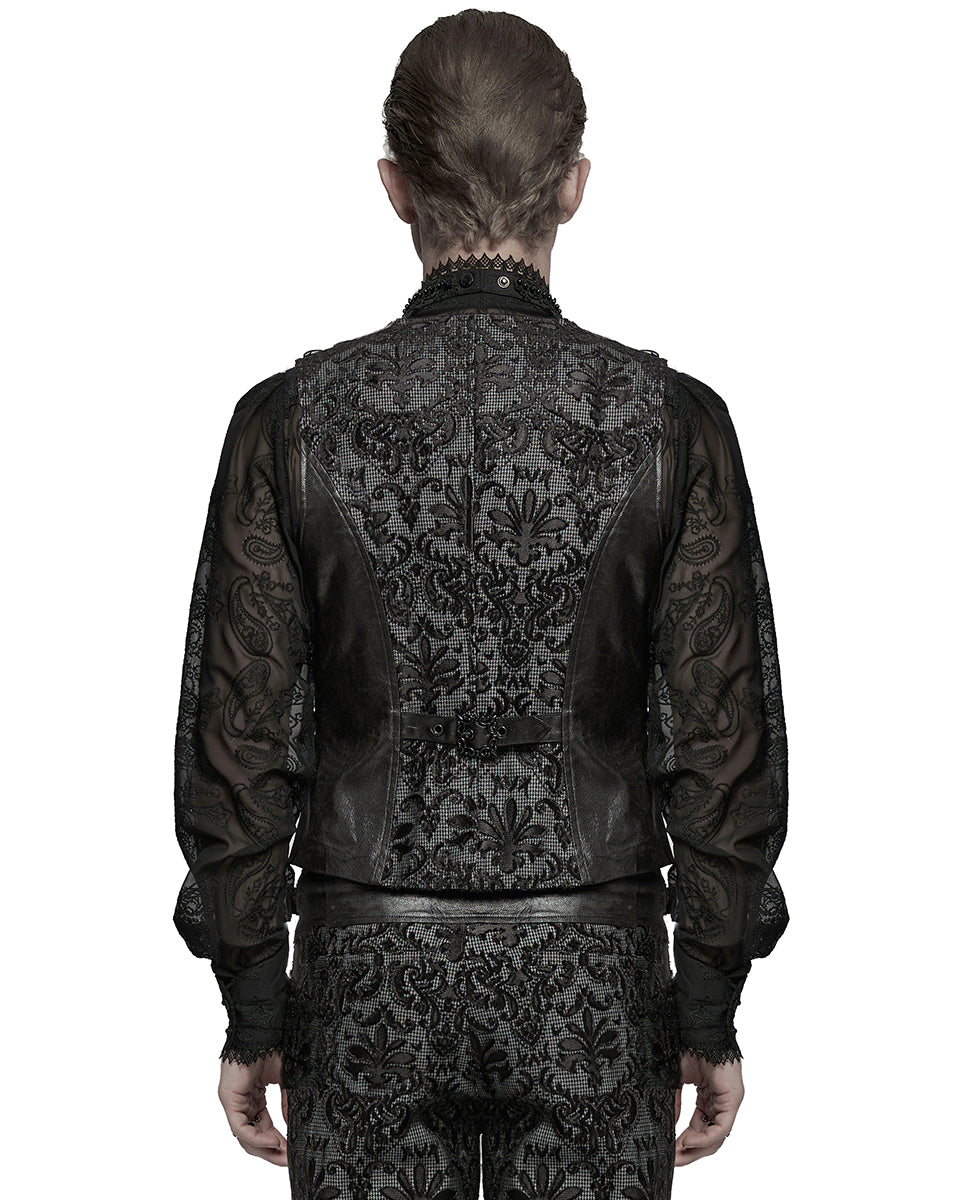 WY-1793MJM-BK-WHM Mens Gothic Aristocrat Houndstooth Damask Waistcoat Vest - Black & White