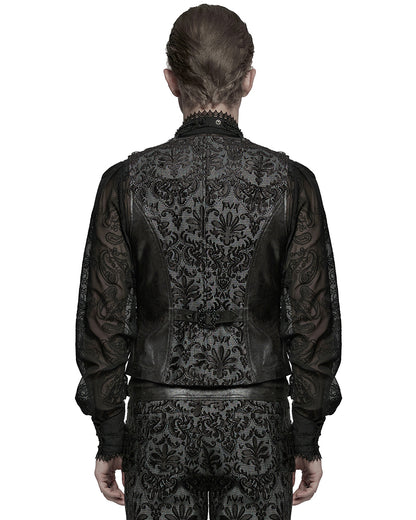WY-1793MJM-BK-WHM Mens Gothic Aristocrat Houndstooth Damask Waistcoat Vest - Black & White
