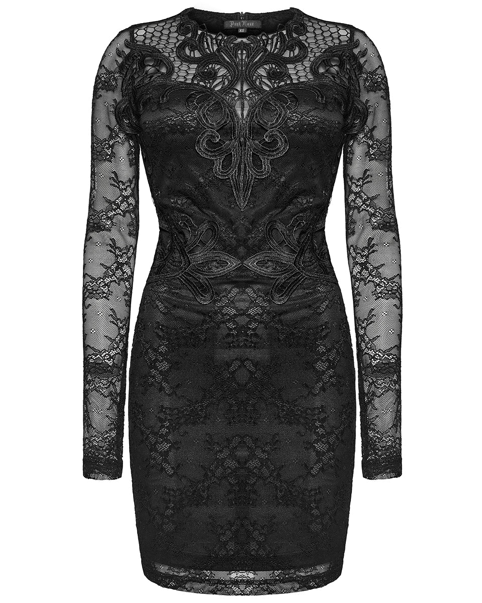 WQ-698LQF-BKF Daily Life Elegant Gothic Lace Applique Mini Dress