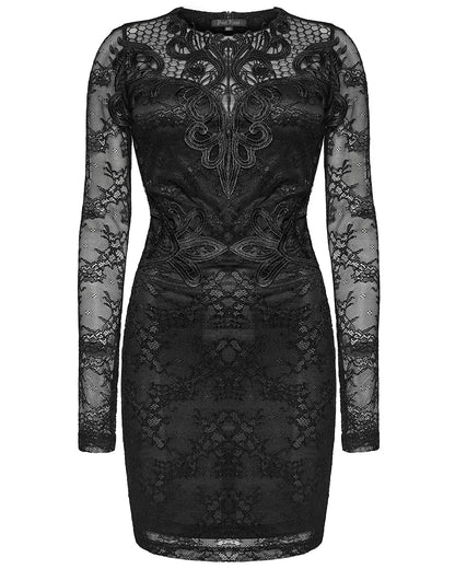 WQ-698LQF-BKF Daily Life Elegant Gothic Lace Applique Mini Dress