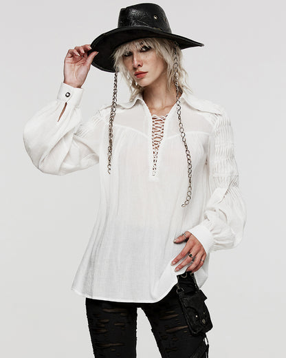 PR-WY-1526CCF-WHF Womens Steampunk Pirate Blouse Top - White