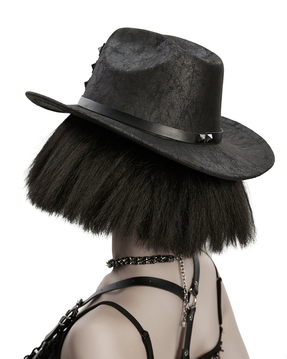 WS-859MZ Unisex Distressed Faux Leather Strapping Fedora Hat