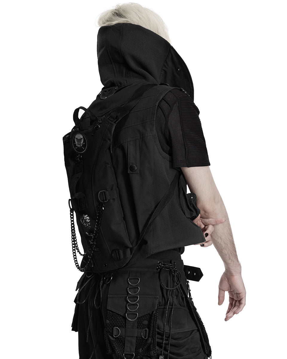 Mens Apocalyptic Punk Tactical Techwear Chained Backpack