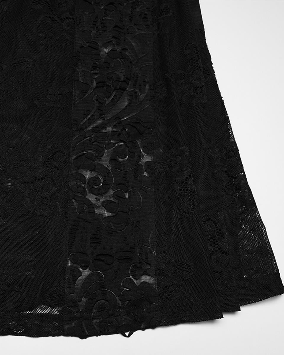 PR-OK-726XCF-BKF Daily Life Womens Apocalyptic Gothic Shredded Jacquard & Lace Flared Leggings