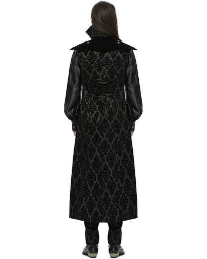 WY-1683MJM Mens Long Regency Gothic Flocked Velvet Damask Waistcoat Vest