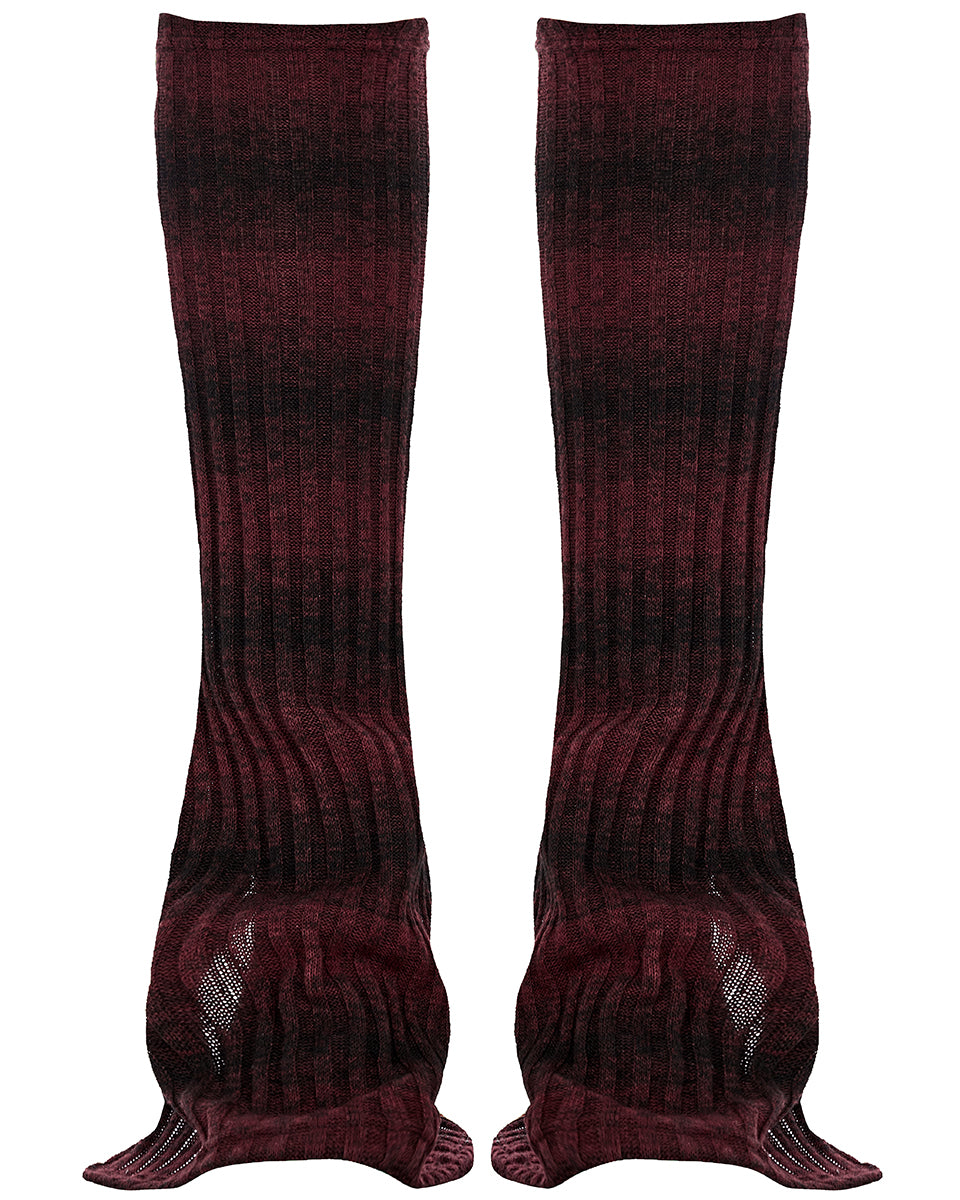 S-513 Womens Apocalyptic Punk Striped Knit Legwarmers - Black & Red