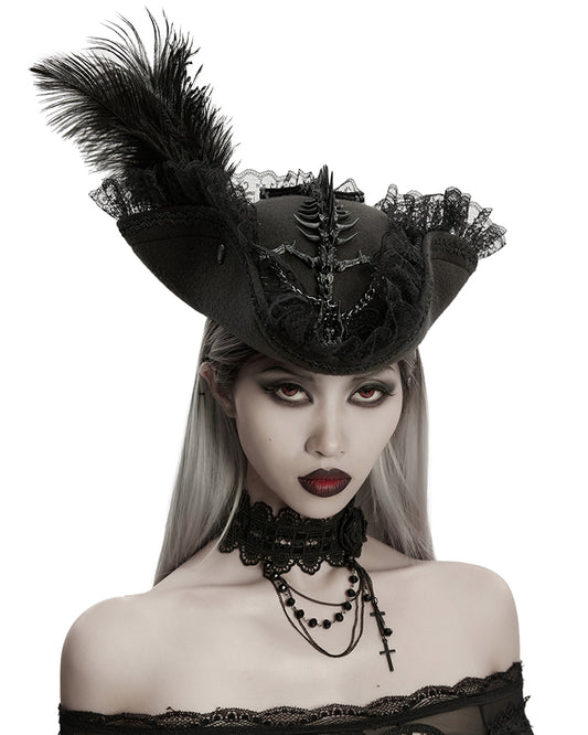 WS-820MZ Unisex Gothic Dragon Spine Feathered Tricorn Hat