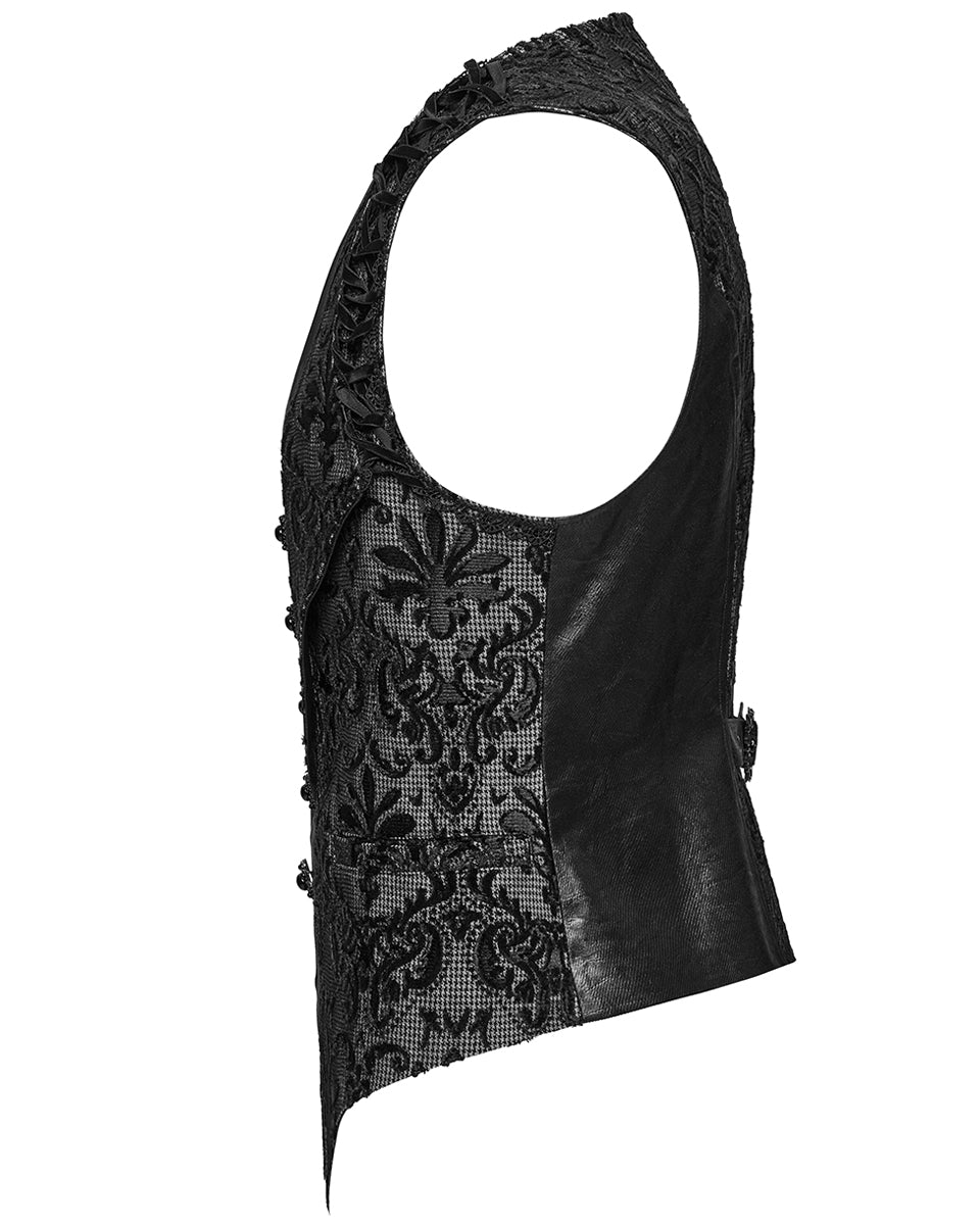 WY-1793MJM-BK-WHM Mens Gothic Aristocrat Houndstooth Damask Waistcoat Vest - Black & White