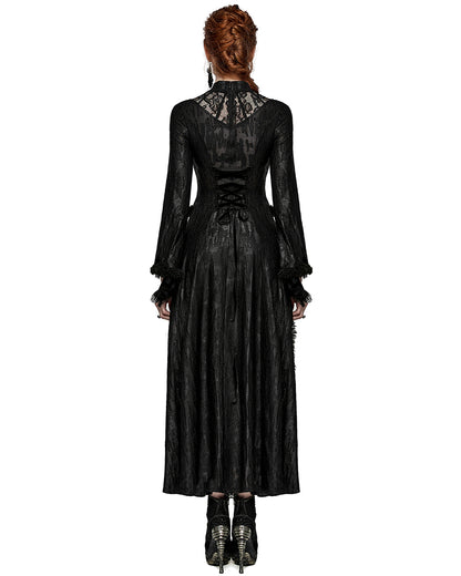 PR-WQ-643LQF-BKF Womens Dark Apocalyptic Shredded Mesh & Lace Splicing Maxi Dress