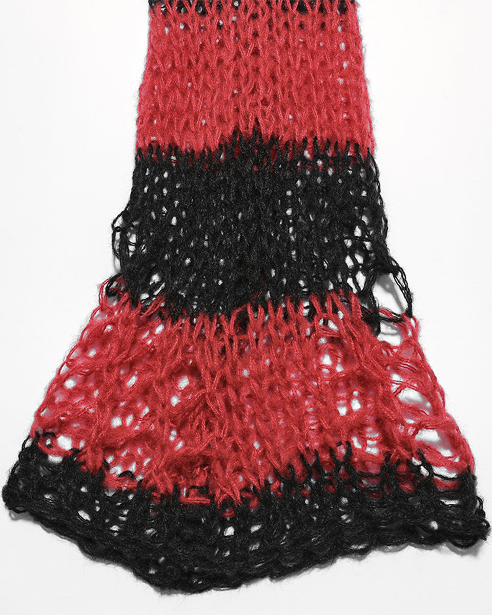 S-554 Shredded Broken Knit Flared Leg Warmers - Black & Red