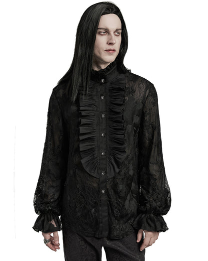 WY-1592CCM-BKM Mens Romantic Gothic Dark Floral Lace Ruffled Poet Shirt