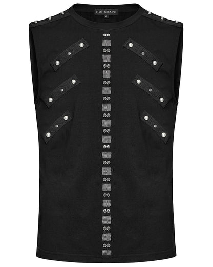 WT-899BXM-BKM Mens Dark Punk Studded Mesh Inset Tank Top Vest