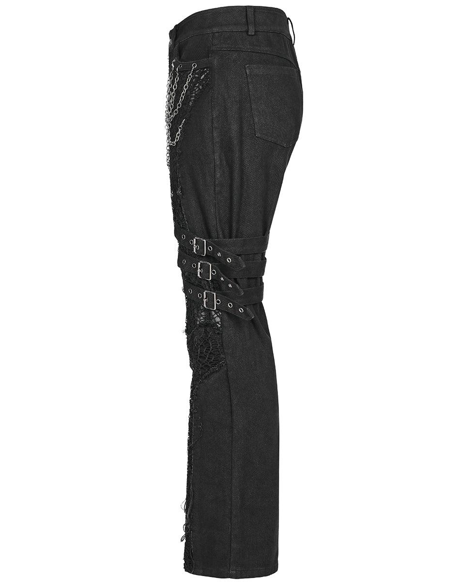 PR-K548-BKM Mens Apocalyptic Gothic Spliced Mesh & Chain Pants