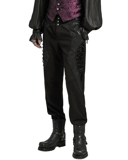 WK-642XCM-BKM Mens Gothic Aristocrat Jacquard Contrast Dress Pants