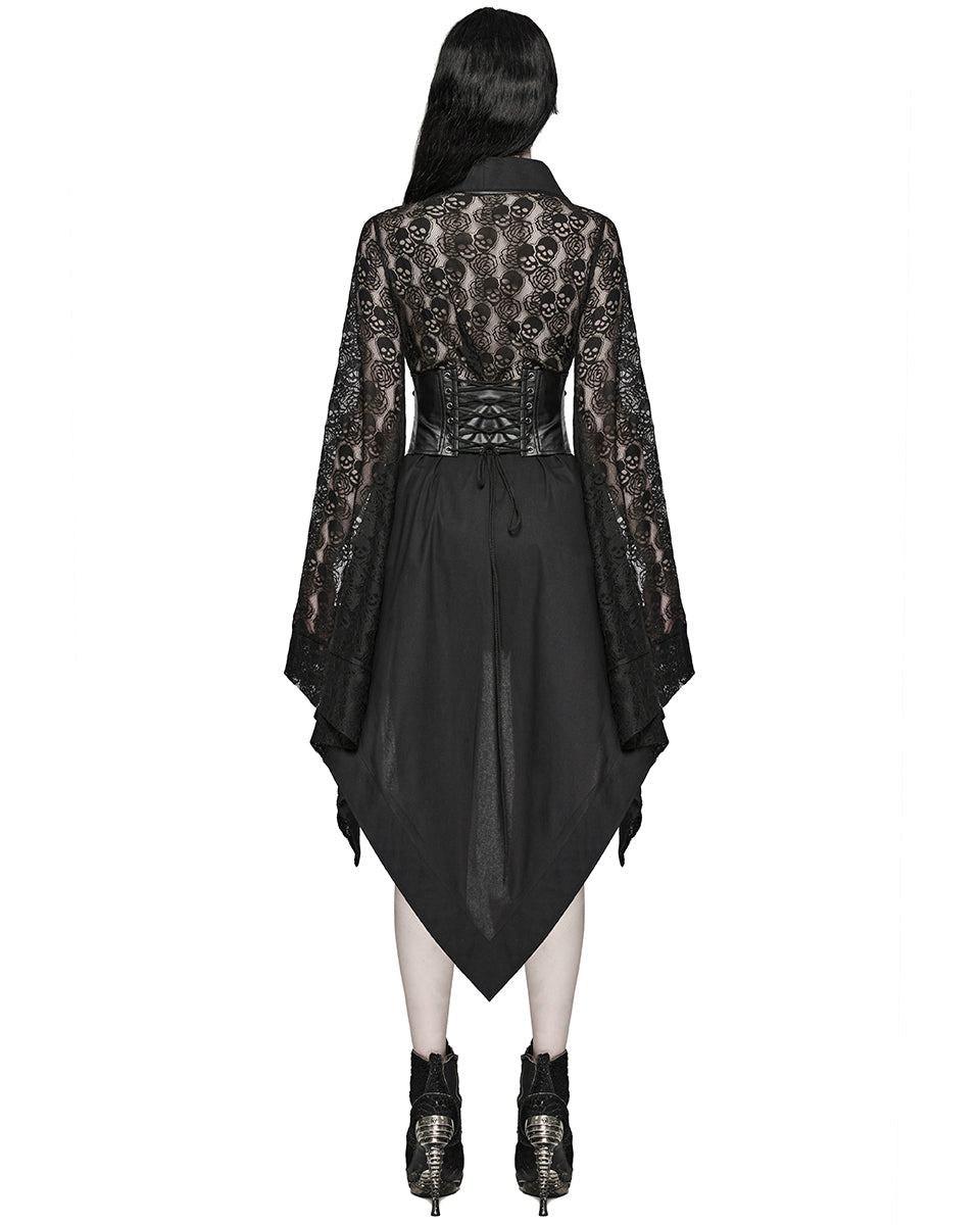 WY-1581XCF Womens Dark Gothic Skull Lace Belted Kimono Dress Jacket