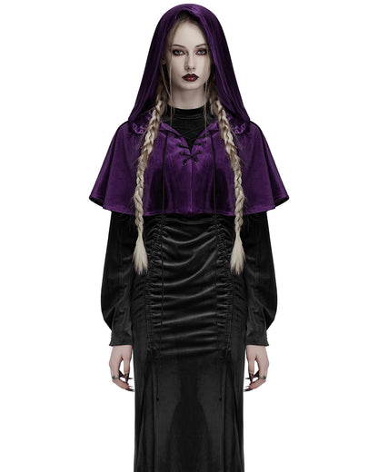 OPY-444DQF Daily Life Womens Velvet Gothic Lolita Hooded Split Tails Bolero Cape - Purple