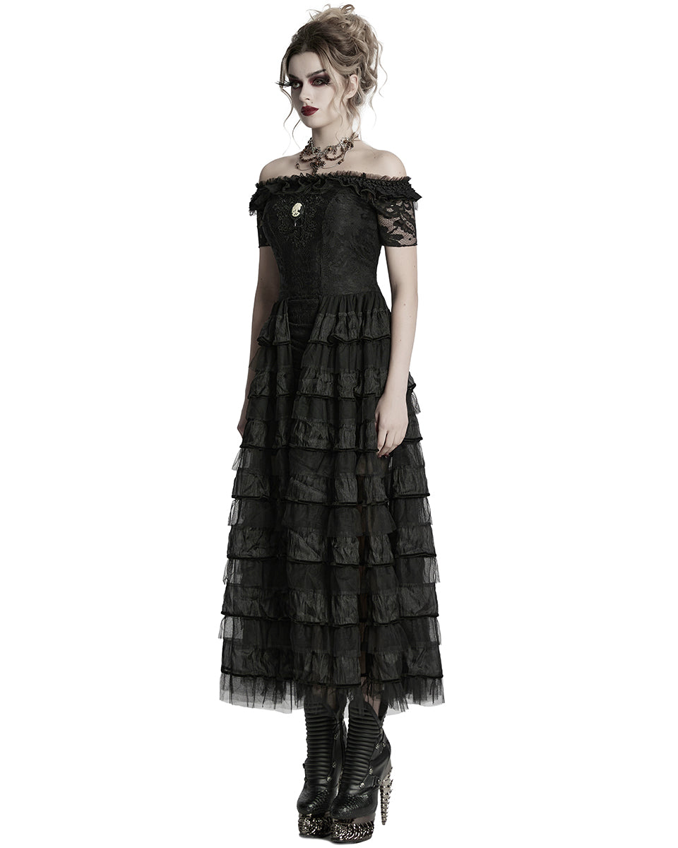 WQ-754LQF-BKF Womens Long Gothic Steampunk Cameo Prom Wedding Dress